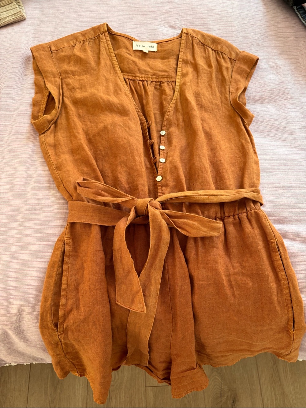 Bella Dahl Rust Orange Linen Tie-Waist Dress